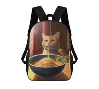 sinyumoney Cat Eating Noodles-3 Mochila Escolar Infantil Impresa En 3D, Mochila Informal De Moda Para Niños, Mochila De Viaje De Alta Capacidad Para Libros Para Niños 17inch