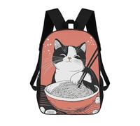 sinyumoney Cat Eating Ramen Noodles Mochila Escolar Infantil Impresa En 3D Para Niños, Mochilas De Viaje De Alta Capacidad, Bolsas Para Libros, Mochila Escolar Infantil 17inch