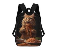 sinyumoney Cat Eating Spaghetti Mochila Ligera Informal Para El Día A Día, Mochila Escolar Para Hombres/mujeres 17inch