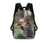 sinyumoney Cat Enjoying A Sip Of Beer Mochila Infantil, Mochila Escolar Para Niños, Mochila Escolar Infantil Con Estampado 3D De Dibujos Animados, Mochila De Gran Capacidad Para Niños Y Niñas 17inch
