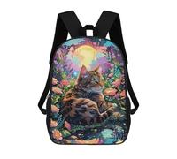 sinyumoney Cat in A Moonlit Garden Mochila Escolar Para Niñas Mochila Impermeable Mochila Informal De Día Mochila Ligera Para Niño Y Niña Mochila Escolar 17inch