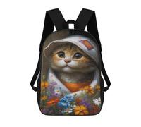 sinyumoney Cat in Flower Hat Mochila Escolar Infantil De 17 Pulgadas, Mochila Escolar Impresa En 3D Para Niños De Primaria Y Secundaria