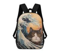 sinyumoney Cat in Japanese Wave Mochila Escolar De Moda Para Estudiantes, Adecuada Para Niños Y Niñas, Mochila Informal Para Viajes Al Aire Libre, Esencial Para El Día A Día 17inch