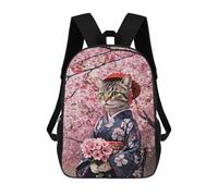 sinyumoney Cat in Kimono with Cherry Blossoms Mochilas Escolares De Moda Para Papelería, Impermeables, Informales, Para Hombres, Mujeres Y Adolescentes 17inch