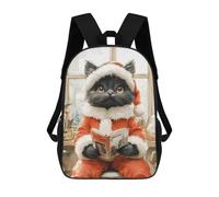 sinyumoney Cat in Santa Suit Reading Mochila Infantil Para Niñas, Mochila Escolar 3D, Mochila Para Niños Pequeños, Mochila Informal De Día, Mochila Escolar De Moda 17inch