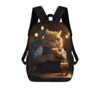 sinyumoney Cat in Suit Holding Beer Mochila Escolar Infantil, Mochilas Impresas En 3D, Mochilas Escolares De Moda Para Niños De Primaria Y Secundaria 17inch