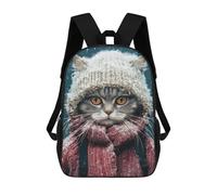 sinyumoney Cat in Winter Gear Mochilas Para Niños Mochila Escolar Mochila Escolar Impresa En 3D Para Niños Estudiantes De Primaria Y Secundaria 17inch