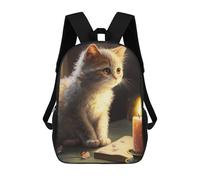 Sinyumoney Cat Looking at The Moon Mochila Escolar, Viajes, Universitario, Para El Campus, Actividades Al Aire Libre Y Deportes, Painting Cat And Candle, 17"