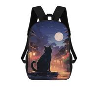 sinyumoney Cat Moon Japanese Mochilas Impresas En 3D Para Niños, Mochila Escolar, Mochila Informal Para Exteriores, Mochila Informal De Moda Para Niños, Lindas Bolsas De Viaje 17inch