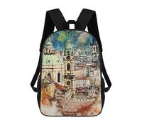 Sinyumoney Cat Moon Night Mochila escolar de gran formato, resistente al agua, para ordenador portátil, para hombres, mujeres y adolescentes, Praga In Watercolor, 17"