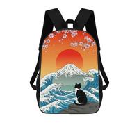 sinyumoney Cat, Mount Fuji, And Cherry Blossoms Mochilas De Moda Impresas En 3D 17inch Mochila Escolar Informal Para Niños De Primaria Y Secundaria