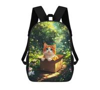 sinyumoney Cat On A Box in Forest Mochila Escolar Mochilas Escolares Para Niñas Y Niños Mochila Con Bolsillo Mochila Escolar De Moda Para Niños 17inch