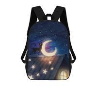 sinyumoney Cat on The Roof Mochila Escolar Infantil De 17 Pulgadas, Impresa En 3D, Estilo Casual, Para Niños, Ideal Para Viajes, Como Mochila Escolar O Para Llevar Libros.