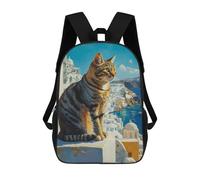 sinyumoney Cat Overlooking Santorini Mochila Escolar De 17 Pulgadas Impresa En 3D Mochilas Infantiles Mochila Genial Impresa En 3D Para Niños De Primaria Y Secundaria