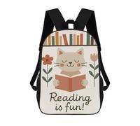 sinyumoney Cat Reading Book Illustration Mochila Escolar Impresa En 3D 17inch Mochila Escolar Infantil Mochilas De Viaje Mochila Informal De Moda Para Niños Y Estudiantes