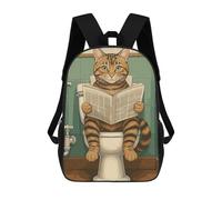 sinyumoney Cat Reading Newspaper on Toilet Mochila Escolar Para Niñas Y Niños, Mochilas De Gran Capacidad, Mochilas Ligeras Para Niños Y Estudiantes 17inch