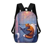 sinyumoney Cat Reading on Bathroom Mochila Escolar Para Niños Mochila Escolar Impresa En 3D Mochila Escolar De Moda Para Niños De Primaria Y Secundaria 17inch