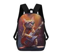 sinyumoney Cat Rock Star Guitar Mochila Escolar De 17 Pulgadas Para Adolescentes, Con Estampado 3D, Ajustable Y Con Bolsillos, Ideal Para Niños, Niñas Y Estudiantes.