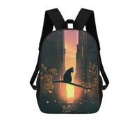 sinyumoney Cat, Sunset And City Mochila Escolar Resistente Al Agua, Mochila De Viaje, Bolsa Para Computadora Para Campus, Viajes Al Aire Libre, Deportes 17inch