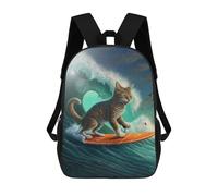sinyumoney Cat Surfing on Waves Mochila Escolar Infantil De Moda Informal Mochilas Infantiles Impresas En 3D Mochila Grande Para Niño 17inch