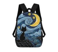sinyumoney Cat Under Starry Night Mochila De Moda Para Papelería, Impermeable, Informal, Para Niños/niñas/adolescentes 17inch