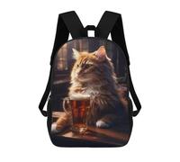 sinyumoney Cat With Beer Mochila Escolar Infantil Impresa En 3D 17inch Mochilas Escolares Para Niños, Estilo Casual Y Moderno, Mochilas De Viaje De Alta Capacidad