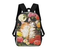 sinyumoney Cats in Love with Roses Mochila Escolar Para Institutos Y Colegios Informales Para Acampar, Aventuras Al Aire Libre Y Viajes Diarios 17inch