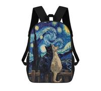 sinyumoney Cats Under Starry Night Painting Mochila Escolar Para Niñas Mochila Impermeable Mochila Informal De Día Mochila Ligera Para Niño Y Niña Mochila Escolar 17inch