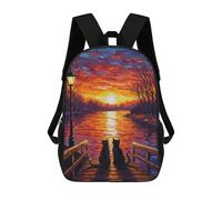 sinyumoney Cats Watching Sunset Painting Mochila Escolar Informal Para El Día A Día, Ideal Para El Trabajo, El Colegio, El Camping, Las Aventuras Al Aire Libre Y Los Viajes Diarios 17inch