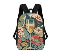 sinyumoney Champagne Floral Illustration Mochila, Mochila Escolar Impresa En 3D, Bolsa Para El Almuerzo Escolar, Mochila De Viaje, Mochila Para Amigos, Mochila Escolar Para Niñas Y Niños 17inch
