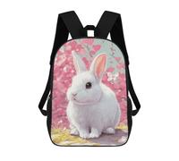 sinyumoney Charming White Bunny with Pink Blossoms Mochila Escolar, Bolso De Negocios, Bolso Para Portátil Duradero Para Campus, Actividades Al Aire Libre, Viajes Y Deportes 17inch