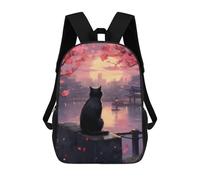 sinyumoney Cherry Blossom Cat Sunset Mochila Escolar Resistente Al Agua, Mochila De Viaje, Bolsa Para Computadora Para Hombres, Mujeres Y Adolescentes 17inch