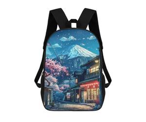 sinyumoney Cherry Blossom Street with Mountain View Mochila Escolar Resistente Al Agua, Mochila De Viaje, Bolsa Para Computadora - Perfecta Para Viajes, Trabajo Y Uso Diario 17inch
