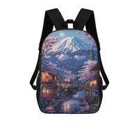 sinyumoney Cherry Blossom Village with Mount Fuji Mochila Escolar Infantil De 17 Pulgadas, Impresa En 3D, Estilo Casual, Para Niños, Ideal Para Viajes, Como Mochila Escolar O Para Llevar Libros.