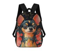 sinyumoney Chihuahua with Floral Tattoo Animal Mochila Mochila Informal Para El Día A Día, Para La Escuela, El Trabajo Y Los Viajes Para Hombres, Mujeres Y Adolescentes 17inch