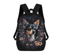 sinyumoney Chihuahua with Flowers Art Print Mochila Escolar De Moda, Mochila Para Material Escolar, Mochila Impermeable Informal Para Hombres/mujeres 17inch