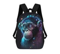 sinyumoney Chimpanzee with Glasses Art Print-2 Mochila Escolar De 17 Pulgadas Para Adolescentes, Con Estampado 3D, Ajustable Y Con Bolsillos, Ideal Para Niños, Niñas Y Estudiantes.