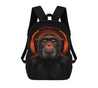 sinyumoney Chimpanzee with Headphones Music Art Print-1 17inch Mochilas Escolares Impresas En 3D, Mochilas Escolares De Moda Para Niños De Primaria Y Secundaria