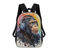sinyumoney Chimpanzee with Headphones Painting Mochila Infantil Para Niñas, Mochila Escolar 3D, Mochila Para Niños Pequeños, Mochila Informal De Día, Mochila Escolar De Moda 17inch