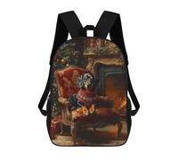 sinyumoney Christmas Dachshund in Armchair by Fireplace Mochila, Mochila Infantil, Mochila Escolar Para Estudiantes, Mochila Para Libros, Mochila Escolar Impresa En 3D Para Niños Y Niñas 17inch