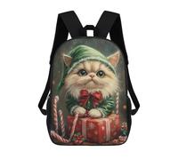 sinyumoney Christmas Elf Cat with Presents Mochila Escolar De Moda, Mochila Para Material Escolar, Mochila Impermeable Informal Para Hombres/mujeres 17inch