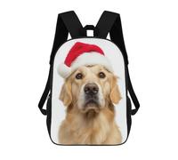 sinyumoney Christmas Golden Retriever with Santa Hat Mochila Escolar Para Niñas Y Niños, Mochilas De Gran Capacidad, Mochilas Ligeras Para Niños Y Estudiantes 17inch
