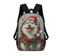 sinyumoney Christmas Husky with Santa Hat Mochila Infantil De 17 Pulgadas, Mochila Escolar Con Estampado 3D De Dibujos Animados Para Niños Y Adolescentes.