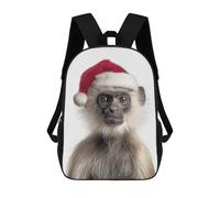 sinyumoney Christmas Langur Wearing A Santa Hat Mochila Escolar Para Niños, Mochila Escolar De Gran Capacidad Para Niños, Mochila Escolar 3D, Regalos Para Niños 17inch