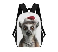 sinyumoney Christmas Lemur with Santa Hat Mochila Infantil, Mochila Escolar De Gran Capacidad Para Estudiantes, Mochila Para Libros, Mochila Para Niños, Niñas, Adultos Y Adolescentes 17inch