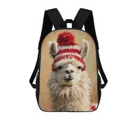sinyumoney Christmas Llama with Red Hat Mochila Escolar Infantil De 17 Pulgadas, Impresa En 3D, Estilo Casual, Para Niños, Ideal Para Viajes, Como Mochila Escolar O Para Llevar Libros.