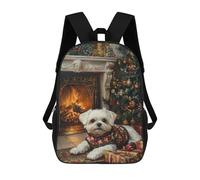 sinyumoney Christmas Maltese Dog by Fireplace Mochila Escolar Resistente Al Agua, Mochila De Negocios Para Hombres, Mujeres Y Adolescentes 17inch