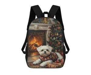 sinyumoney Christmas Maltese Dog by Fireplace Mochila Escolar Resistente Al Agua, Mochila De Negocios Para Hombres, Mujeres Y Adolescentes 17inch