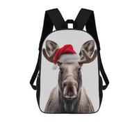 sinyumoney Christmas Moose with Santa Hat Portrait Mochilas Infantiles Mochila Escolar Mochila Impresa En 3D Para Niños Mochilas De Viaje Bolsas Para Libros Mochila Escolar Para Niños 17inch