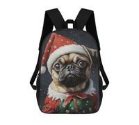 sinyumoney Christmas Pug in Santa Hat Mochila Escolar Infantil De 17 Pulgadas, Impresa En 3D, Estilo Casual, Para Niños, Ideal Para Viajes, Como Mochila Escolar O Para Llevar Libros.